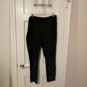 NWT Tu Woman Faux Pearl Embellished Black Pull On Pants